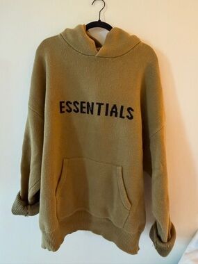 Essentials Crewneck Hoodie Sweater in Olive Green with Black Logo